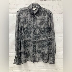 Worth Black and Gray Patterned Sheer Silk Shirt Size 8